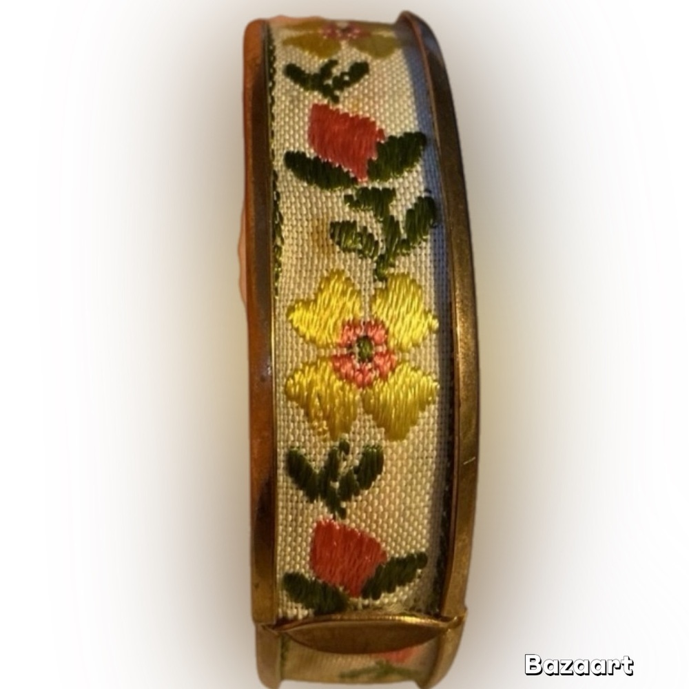 Swiss Clamper Bangle Bracelet, Swiss Needlework,vintage, Embroidery, Cottagecore